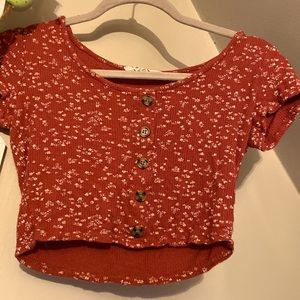 Flowy, button up, floral, longer type of crop top:-)